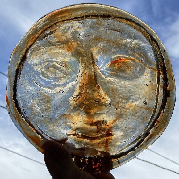 Felipe Delfinger Mexico Swirl Art Glass Sun Face Wall Sculpture Brutalist Vtg